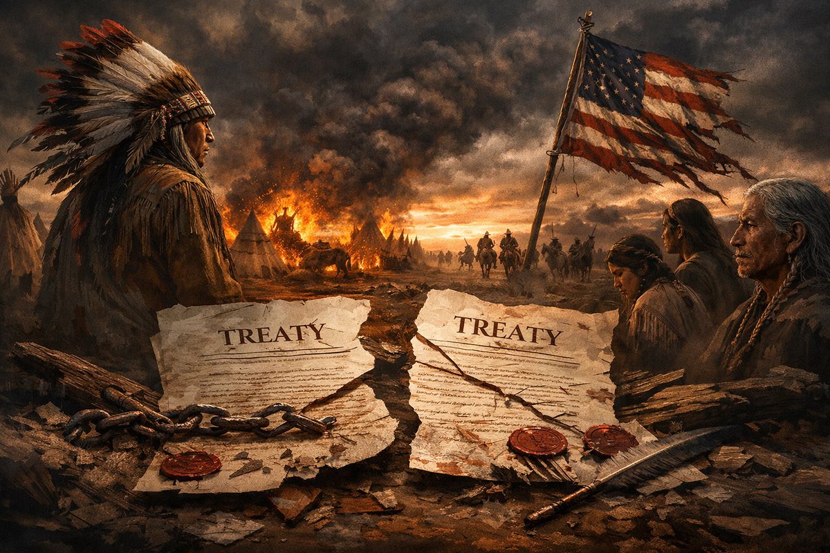 📜The U.S. signed about 370 treaties with Native American tribes.

Over 90% were broken, ignored, or rewritten!

Land promised? Taken.
Rights guaranteed? Violated.
Sovereignty recognized? Undermined.
Thousands of promises.
A long history of betrayal — Never trust The US. #History