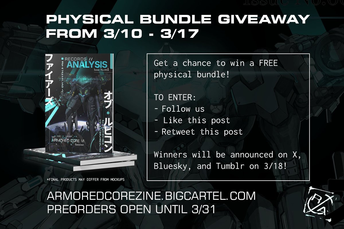 ▫️▫️▫️ GIVEAWAY ALERT▫️▫️▫️

Get a chance to win a FREE physical bundle! Three winners will be picked across our social media.

To enter:
🔥 Follow us
🔥 Like + RT this post

Giveaway ends March 17, 2026 at 11:59PM ET. Zine preorders end March 31st.

Check 🧵 for more info 🔽