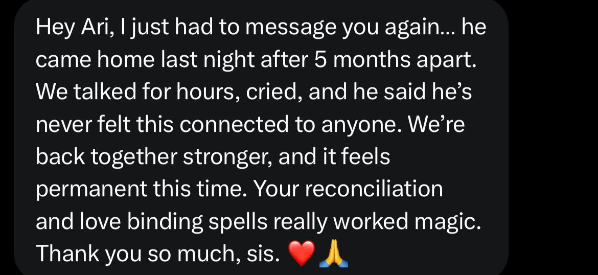AriDivineRoots's tweet photo. Reconciliation + Love Binding Spell review ✨ https://t.co/K85FYUtvvq