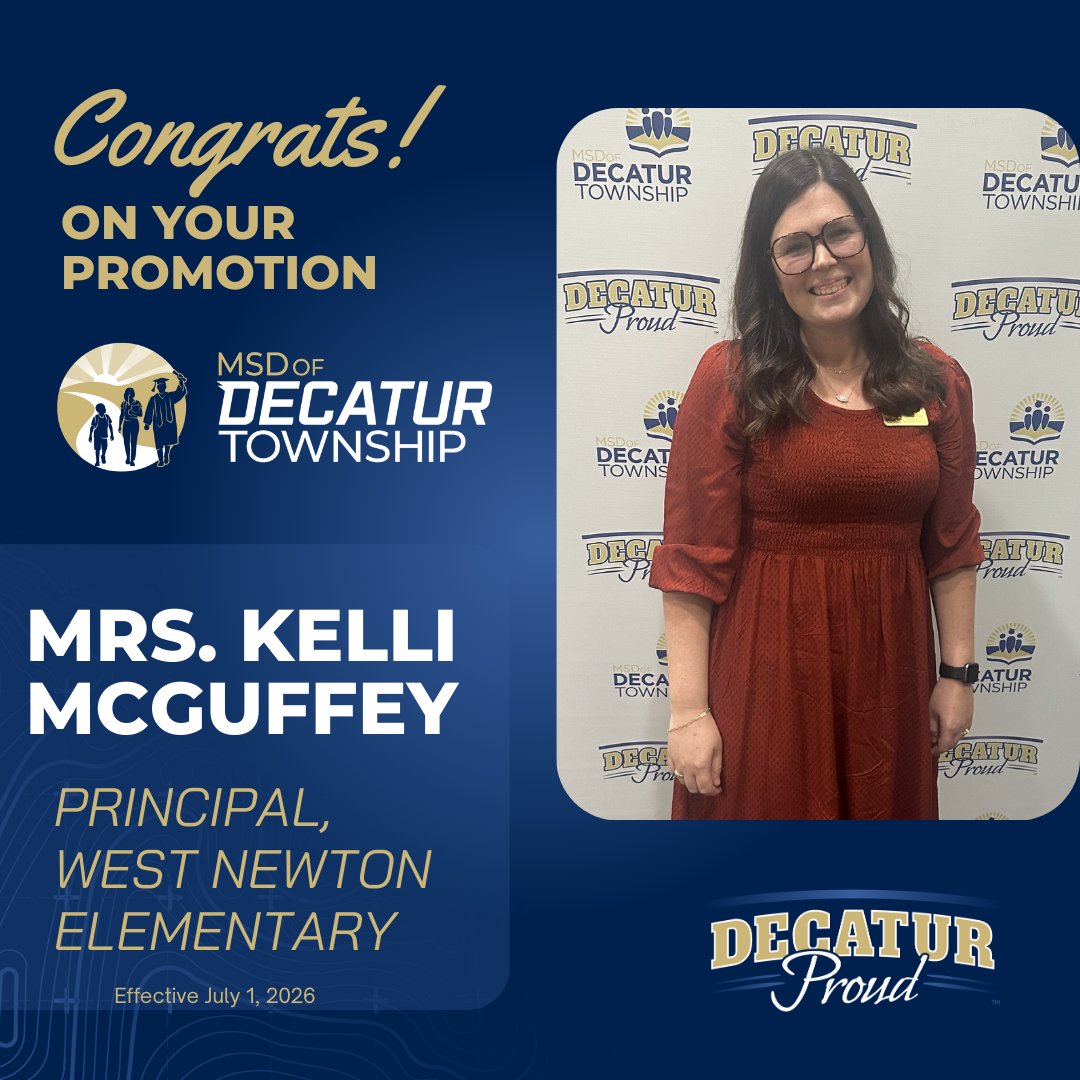 We are #DecaturProud to announce our new Principal <a href="/wntigers/">West Newton Tigers</a> Mrs. Kelli McGuffey! Mrs. McGuffey currently serves as Assistant Principal at West Newton. Congratulations! 
Read full release at bit.ly/4cGCdRH