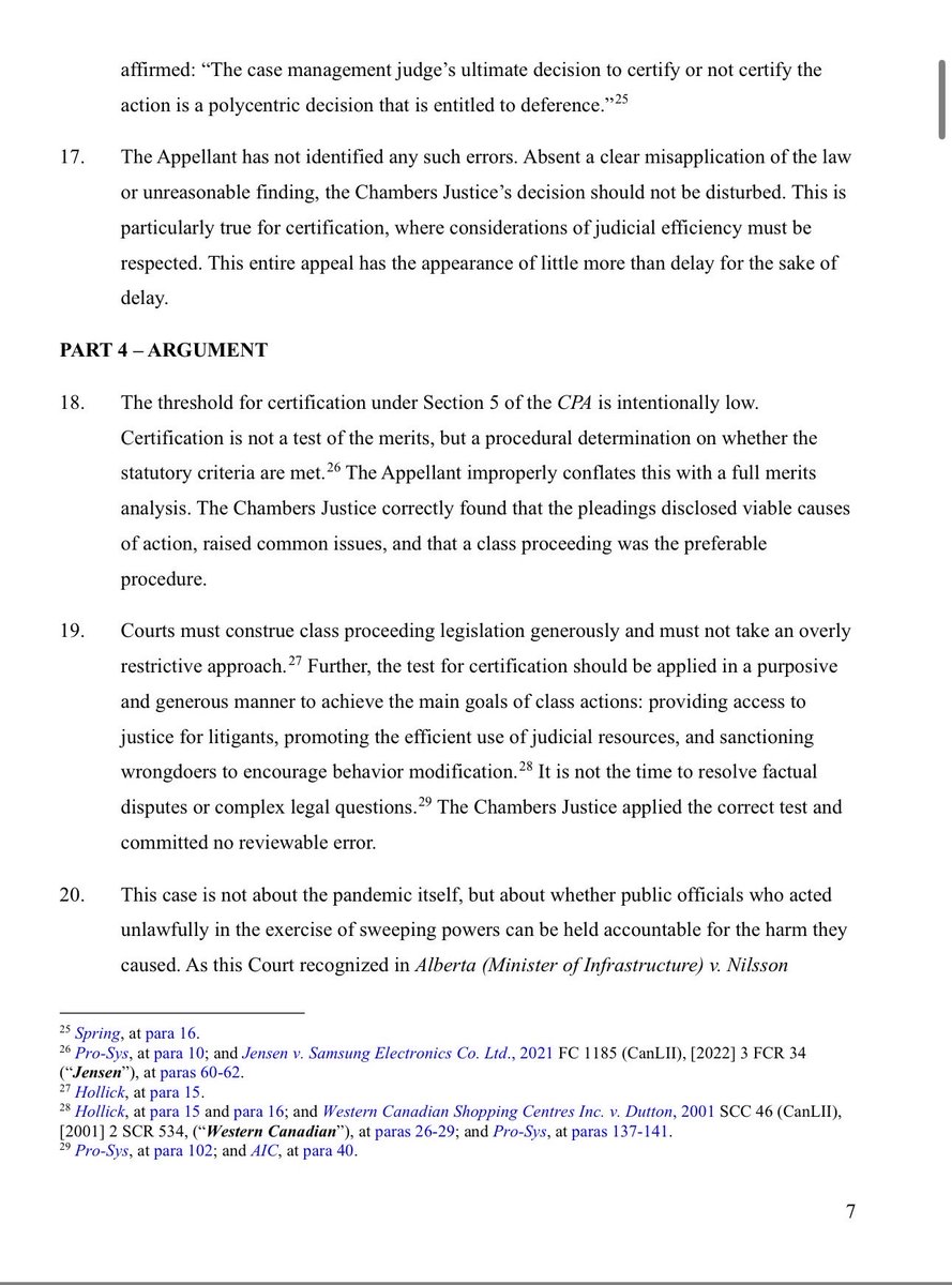 echipiuk's tweet photo. After a day in the Alberta Court of Appeal, I am trying to come to terms with something.

When citizens sue the government for unlawful actions, the government seems to do everything possible to evade responsibility. It raises a fundamental question: is the role of government lawyers really to deflect and avoid accountability, even when it comes at the expense of the very taxpayers they are supposed to serve?

Today, Jeff Rath and I were in the Alberta Court of Appeal on the Covid business closure class action.

A Court of King’s Bench judge has already found that the Province’s public health orders were unlawful. Another judge determined that the case should proceed as a class action.

Yet instead of taking responsibility and addressing the harms that flowed from those illegal acts, the Province has chosen to appeal the class action decision.

It raises some important questions.

Should a small group of citizens bear the burden of harms imposed for what government claims was the benefit of the public?

Should public officials be held to a high standard because of the public trust and the positions they hold, or should they be able to evade responsibility when their actions cause harm?

And if the state exercises its authority unlawfully, should the law not provide a remedy for those harmed?

Some long-standing principles of Canadian law speak directly to this issue:

“The harm suffered is greater than they should be required to bear in the circumstances, at least without compensation. Fairness between the citizen and the state demands that the burden imposed be borne by the public generally and not by the plaintiff fruit farmers alone.” — Antrim Truck Centre Ltd. v. Ontario (Transportation)

“Such abuses may occur when zealous civil servants over-step their authority for what they believe is the best interests of the public without due regard for individuals consequently harmed, or when executive decisions are made which bend the rule and injure a few to avoid politically undesirable consequences.” — Alberta (Minister of Infrastructure) v. Nilsson

“Such a step and its consequences are to be suffered by the victim without recourse or remedy… would signalize the beginning of disintegration of the rule of law.” — Roncarelli v. Duplessis

At some point we have to ask: what is accountability supposed to look like when governments act unlawfully? And why is it allowed to take so long to obtain?

Because justice delayed is often justice denied. When governments use delay, appeals, and public resources to avoid answering for unlawful actions, it raises serious questions about how accountability is meant to function in practice.

If the response is simply to delay, deflect, and spend public money fighting the very citizens who were harmed, then we have to ask whether the system is truly delivering justice at all.

Curious to hear what you think.

Find all the documents related to the class action here: https://t.co/X7TFtcZRZa