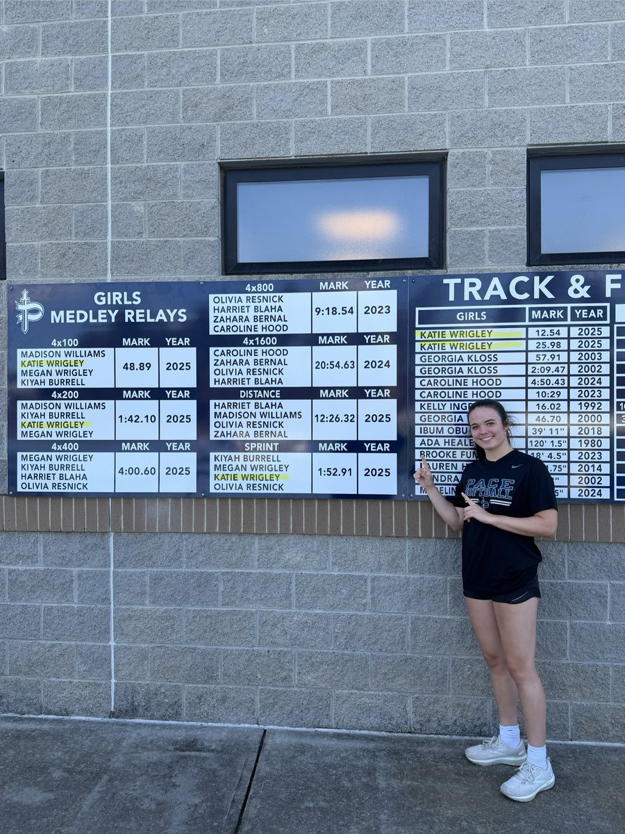 WrigleyKatie28's tweet photo. Getting back into track season this week! Last year was a memorable one - We were Runner-Up at state in the 4x200 and broke some school records that we finally got to see on the wall tdy! I can’t wait for what this season brings, let’s go!! #PK4L @Freeman4Speed @PaceKnights @GaImpact16UPrmr @WrigleyMegan28