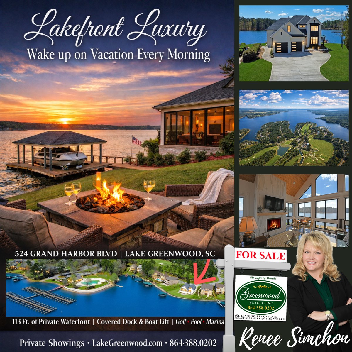 GreenwoodRealty's tweet photo. Imagine waking up to panoramic lake views, stepping onto your private balcony, and having your boat waiting at your covered dock just steps from your backyard. Welcome to 524 Grand Harbor Blvd | Lake Greenwood, South Carolina..$1,399,000 #Lakelife #waterfront #lakehouse #Luxury https://t.co/QZvbIuCe13