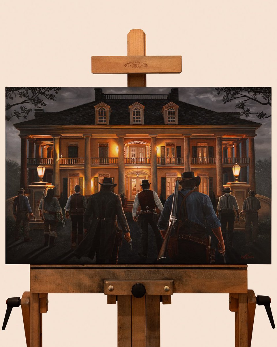 Finished! My oil painting of the gang at Braithwaite Manor 🎨

<a href="/rclark98/">Roger Clark</a> <a href="/RockstarGames/">Rockstar Games</a> 
#RedDeadRedemption2 #RDR2