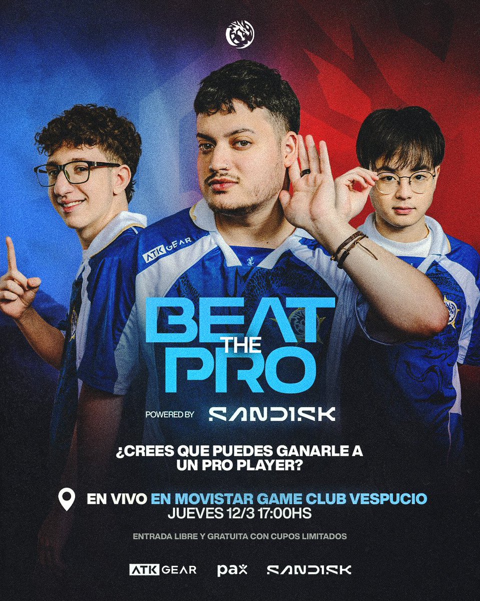 LeviatanGG's tweet photo. ¿PODES GANARLE A UN JUGADOR PROFESIONAL? 🧐
Este Jueves tenemos Beat The Pro en el #LevFanFest, vas a poder medirte con los profesionales y ganar premios gracias a Sandisk.
➡️ Ingreso libre y gratuito, quienes tengan el pack premium tienen prioridad y podrán participar.