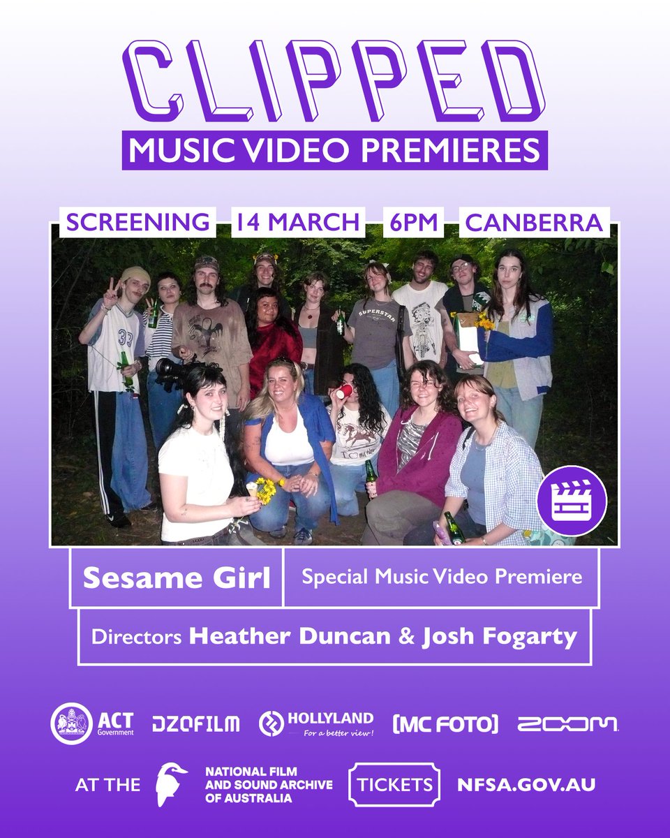 CLIPPEDTV's tweet photo. Special Music Video Premiere by @Sesamegirl69 will screen at the @NFSAonline Sat 14th March 6pm 📽️ Directed by Heather Duncan + Josh Fogarty🎬
https://t.co/6zvcTbRfNv📷

❤️ @Canberra @ScreenCanberra @MusicAct @ourANU @mustardflats @HerCanberra ❤️ https://t.co/c4OTLjJQ3X