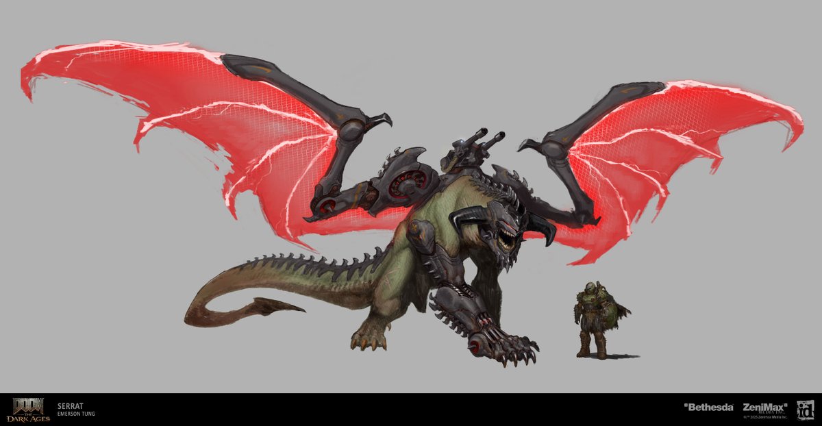 bethesda_ESP's tweet image. 🎨 Concept art del dragón mecanizado Serrat para #DOOM: The Dark Ages, por Emerson Tung 🔥