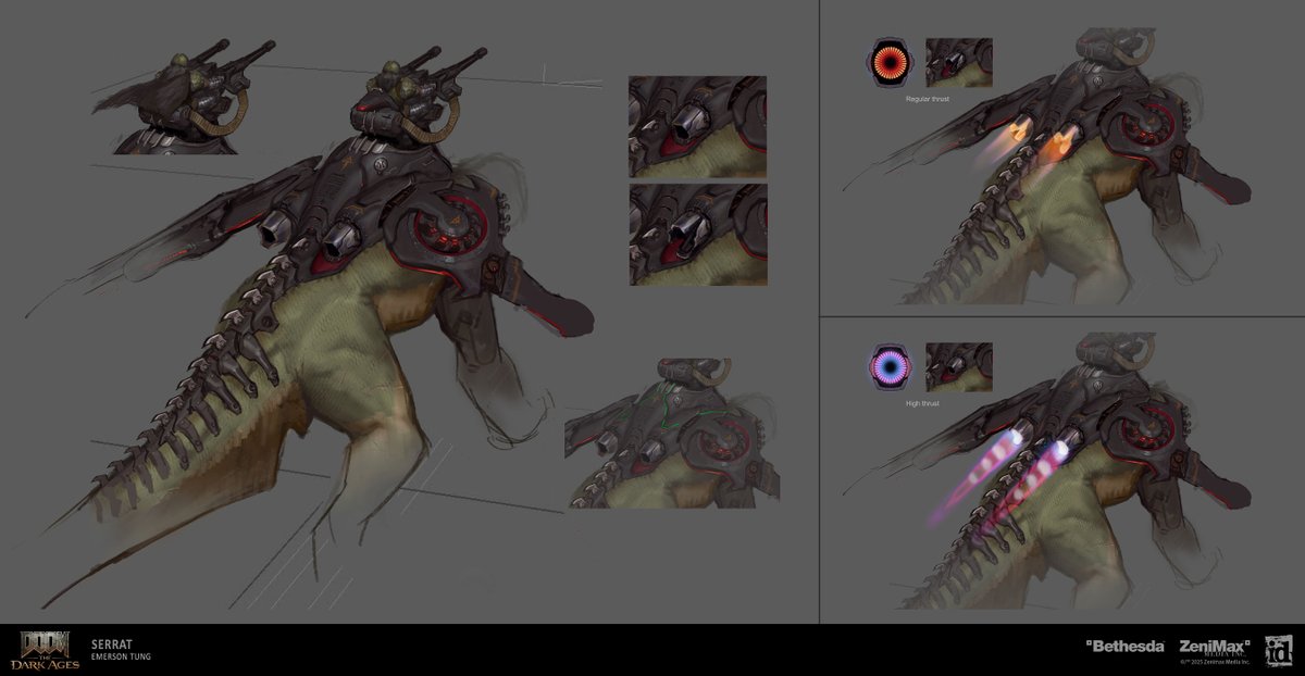 bethesda_ESP's tweet image. 🎨 Concept art del dragón mecanizado Serrat para #DOOM: The Dark Ages, por Emerson Tung 🔥