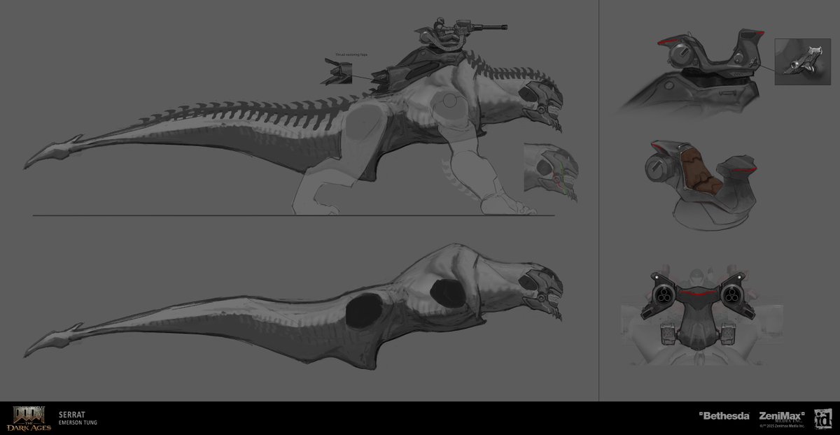 bethesda_ESP's tweet image. 🎨 Concept art del dragón mecanizado Serrat para #DOOM: The Dark Ages, por Emerson Tung 🔥