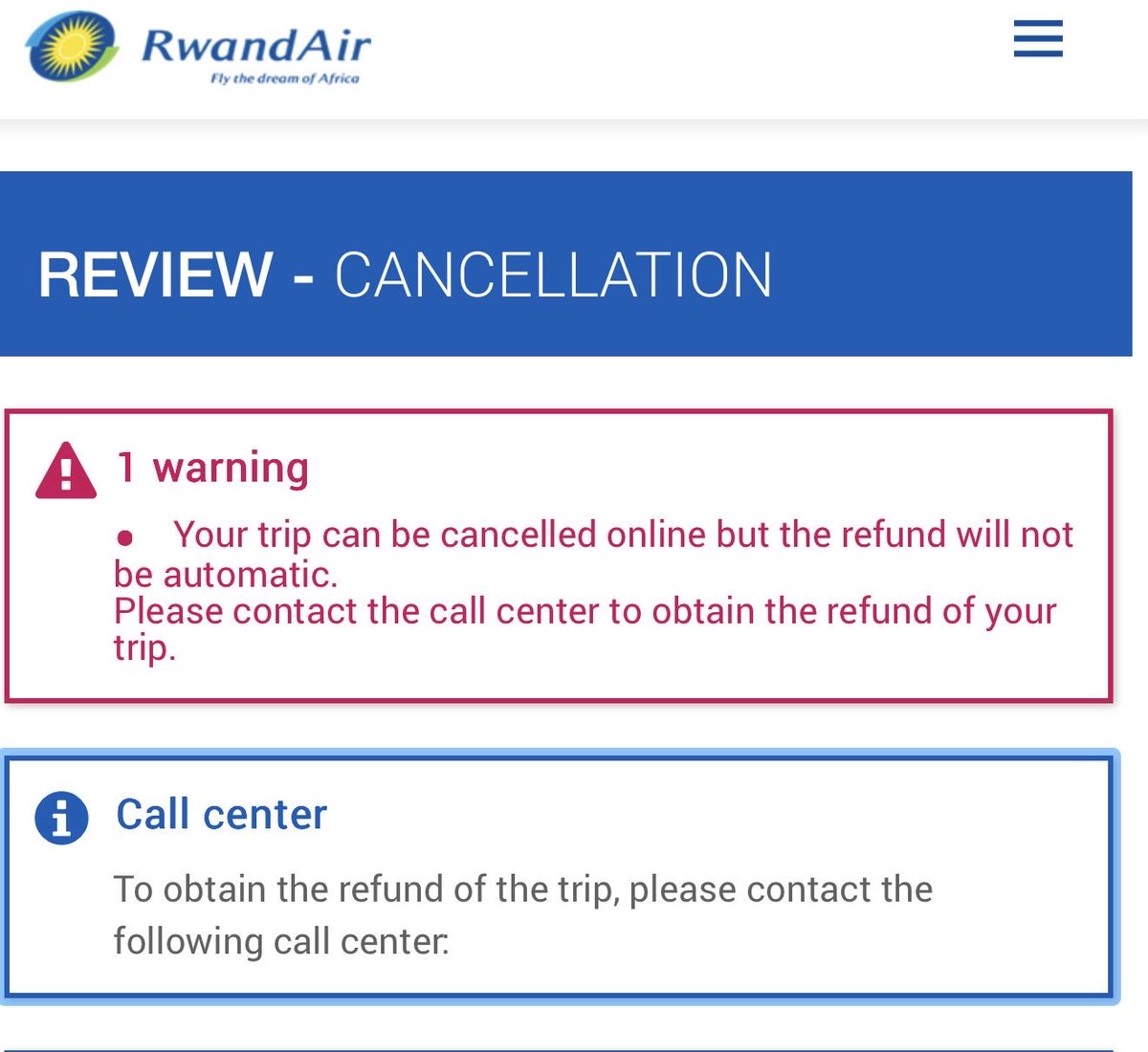 JPhani23's tweet photo. @FlyRwandAir Hi there i try to get a refund on my ticket going to DOHA on 13/03 i keep getting those messages need a help please thanks https://t.co/jbx8cOHfvT