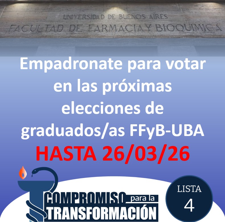 🎓EMPADRONATE PARA VOTAR EN LAS PRÓXIMAS ELECCIONES DE GRADUADOS/AS DE FFyB-UBA🎓
Desde Compromiso para la Transformación Lista 4 te convocamos a empadronarte en la Facultad (Junín 956) para poder votar consejeros directivos que te representen en (sigue)