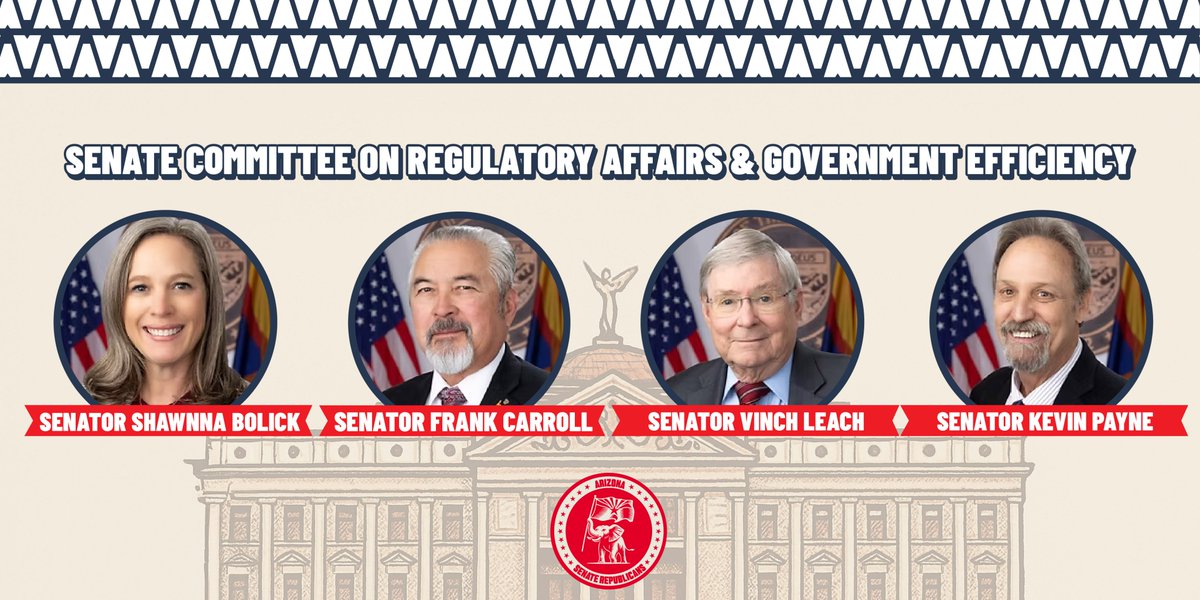 AZSenateGOP's tweet photo. STARTING TODAY AT 9:30 A.M.: Watch the Senate Committee on Regulatory Affairs &amp; Government Efficiency LIVE

➡️https://t.co/Cf47Ax3bQv

@ShawnnaLMBolick @SenFrankCarroll @VinceLeach @KevinPayne4AZ https://t.co/wwdqZbicdB