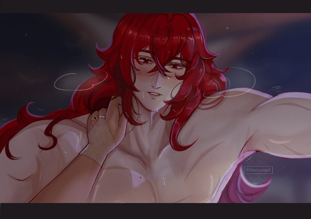 blastyangel's tweet photo. he’s working out (ft. oc’s hand) #diluc #dilucragnvindr #dilucfanart https://t.co/010BiF2JKE