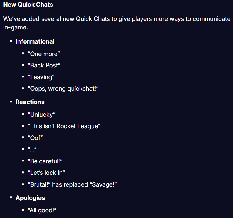 Oh my god, some of these new quick chats are going to make the game 10x more toxic lmao 😂

"..." is diabolical 

and I *totally* won't be spamming "Oof", "Be careful!" after I demo people