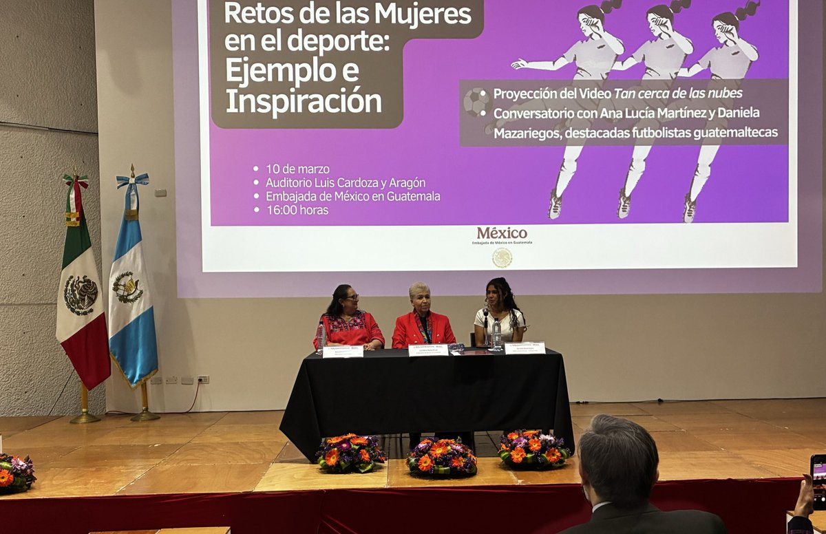 🟣 Con el lema “Es tiempo de mujeres y falta mucho por avanzar”, la <a href="/EmbaMexGua/">Embamex Guatemala</a> se sumó a las actividades por el #8M con el foro “Retos de las mujeres en el deporte: Ejemplo e Inspiración” 🟣✨  <a href="/banos_elena/">Luz Elena Baños</a> <a href="/SRE_mx/">Relaciones Exteriores</a> <a href="/ONUMujeres/">ONU Mujeres</a> <a href="/CIMOEA/">Comisión Interamericana de Mujeres (CIM)</a> <a href="/CIDH/">CIDH - IACHR</a>
