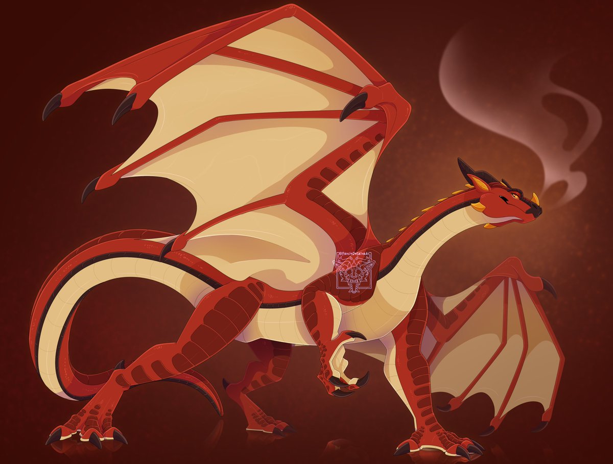 Wings of fire Skywing oc for Frexton!
Had a bit of fun with the pose of this  red dragon, hope you guys like it ❤️🧡💛

R3twe3ts super loved-