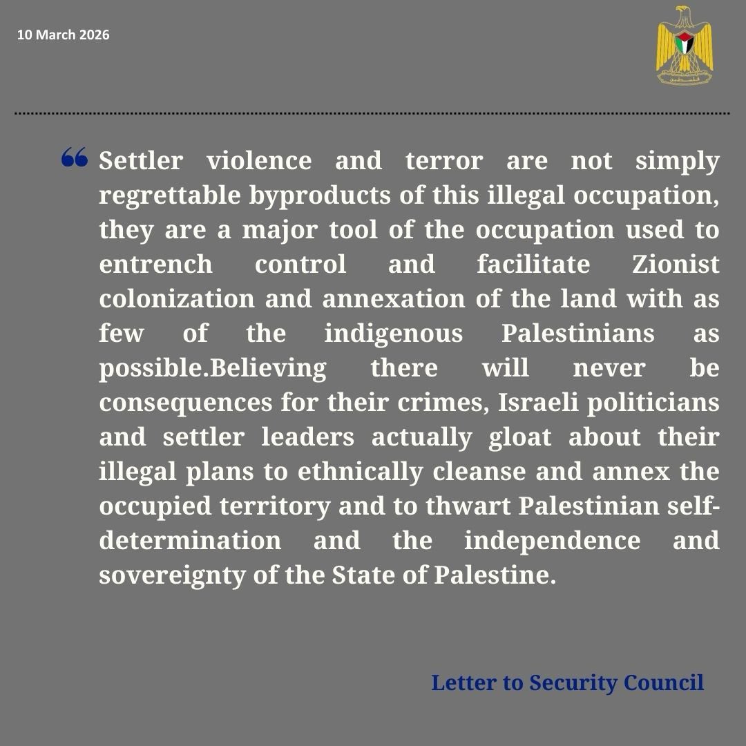 Conflictbeacon's tweet photo. In a letter to the Security Council, the State of Palestine affirmed that millions of lives are at stake, the future of the Palestinian nation is at stake, a future of Palestinian-Israeli peace is at stake, the future of our region is at stake: https://t.co/fGI1HydOSG