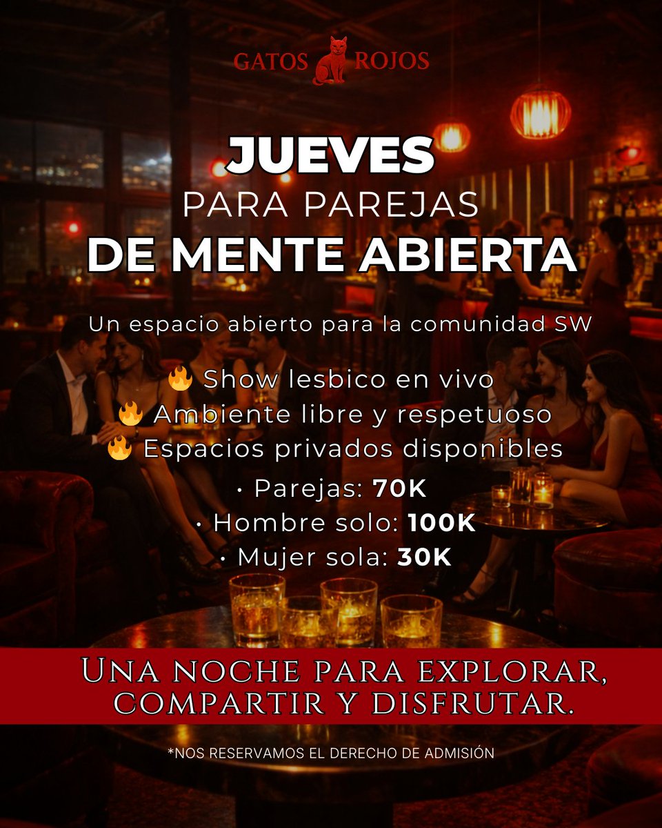 Gatosrojosclub's tweet photo. Descubre qué noche es la tuya. Cada noche una experiencia diferente. ✨ Encuentros íntimos entre semana 🔥 Jueves para mentes abiertas 🎭 Viernes y sábado de cabaret y espectáculo 🥀 Domingos para dejarse llevar por la noche 📍 Cali – Av 4N #28N-140, San Vicente Gatos Rojos Club https://t.co/3KYEq40U9s