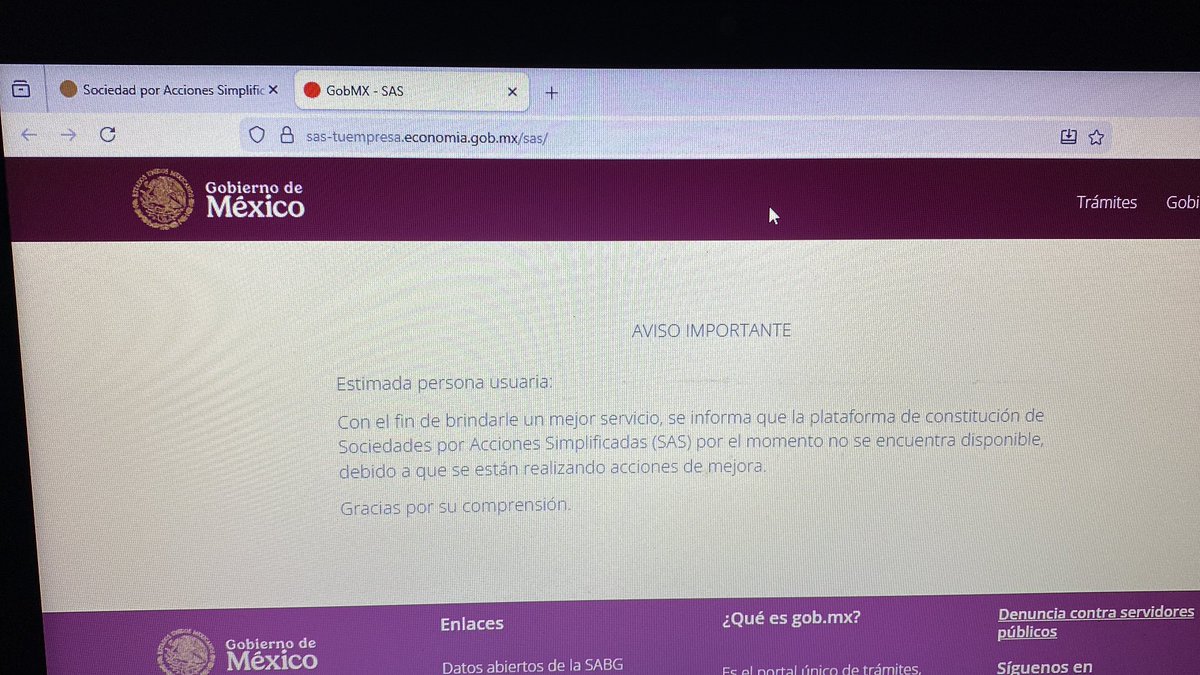 ecastalun's tweet photo. @SE_mx Me pueden ayudar por favor indicando cuándo estará disponible nuevamente la página para la creación de una SAS, ya paso un mes desde que inicie el trámite y ahora la página ya no está disponible. Gracias https://t.co/uR91JfDIwB