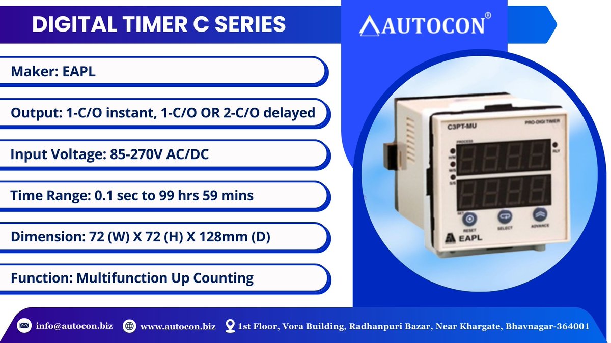Autocon_Inst's tweet photo. Upgrade Your Control System with Digital Timer C Series
📩 DM us for inquiries
🌐 https://t.co/egrmcTbqTB
#autocon #ecommerce #digitaltimer #IndustrialAutomation #ControlPanel #automationproducts #EAPL #electricalengineering #IndustrialControl #businessgrowth #b2bbusiness https://t.co/v2lXi7H1VJ
