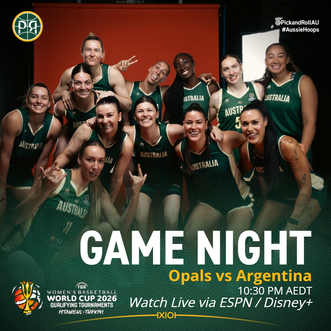 PickandRollAU's tweet photo. GAME NIGHT | The Opals take to the court in Instanbul against Argentina in the FIBA Women's Basketball World Cup Qualifying Tournament🇦🇺🏀
⏰10:30PM AEDT
📊Live Stats: https://t.co/69iyDFGmII
📺ESPN / Disney+
#AussieHoops #FIBWWC https://t.co/otKExlT4H1