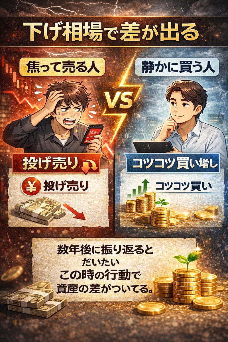 j11k14's tweet photo. 下げ相場で差が出る  

・焦って売る人 
・静かに買う人  

数年後に振り返ると 
この時の行動で資産の差がついてる。 https://t.co/iElyY8vEfK