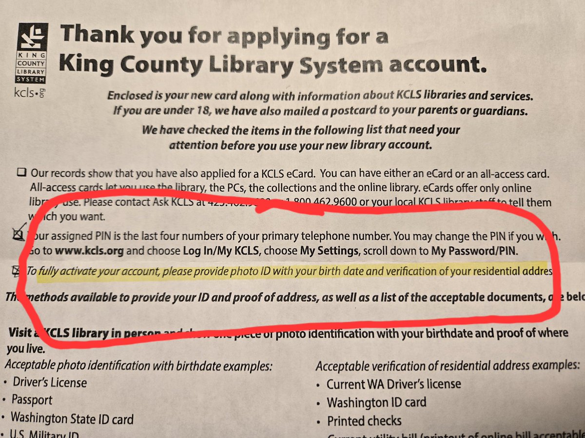 icecanp's tweet photo. Many government "leaders" here in WA state are against ID requirements for voting in elections.  At the same time, King County Libraries requires ID to get a card to borrow books 😒 https://t.co/KQO55TgnaE