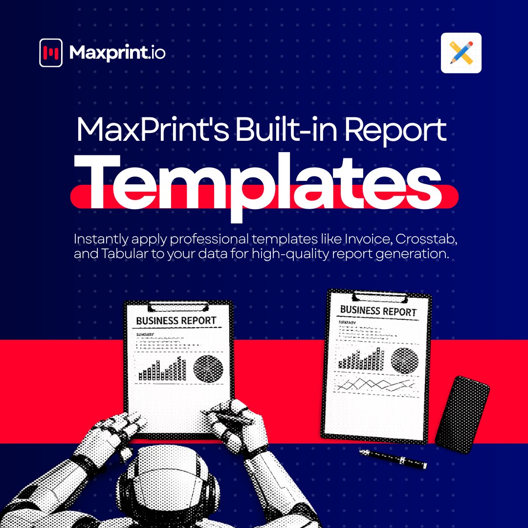 MaxPrintReports's tweet photo. Skip the design phase and get straight to the results.
MaxPrint offers built-in templates for Invoices, Tabular, Group Above, and Crosstab reports to help you deliver professional results faster than ever.
Get started today at https://t.co/WQtQFFk7Xd!
#MaxPrint #orclapex https://t.co/Id9iDfqWsr