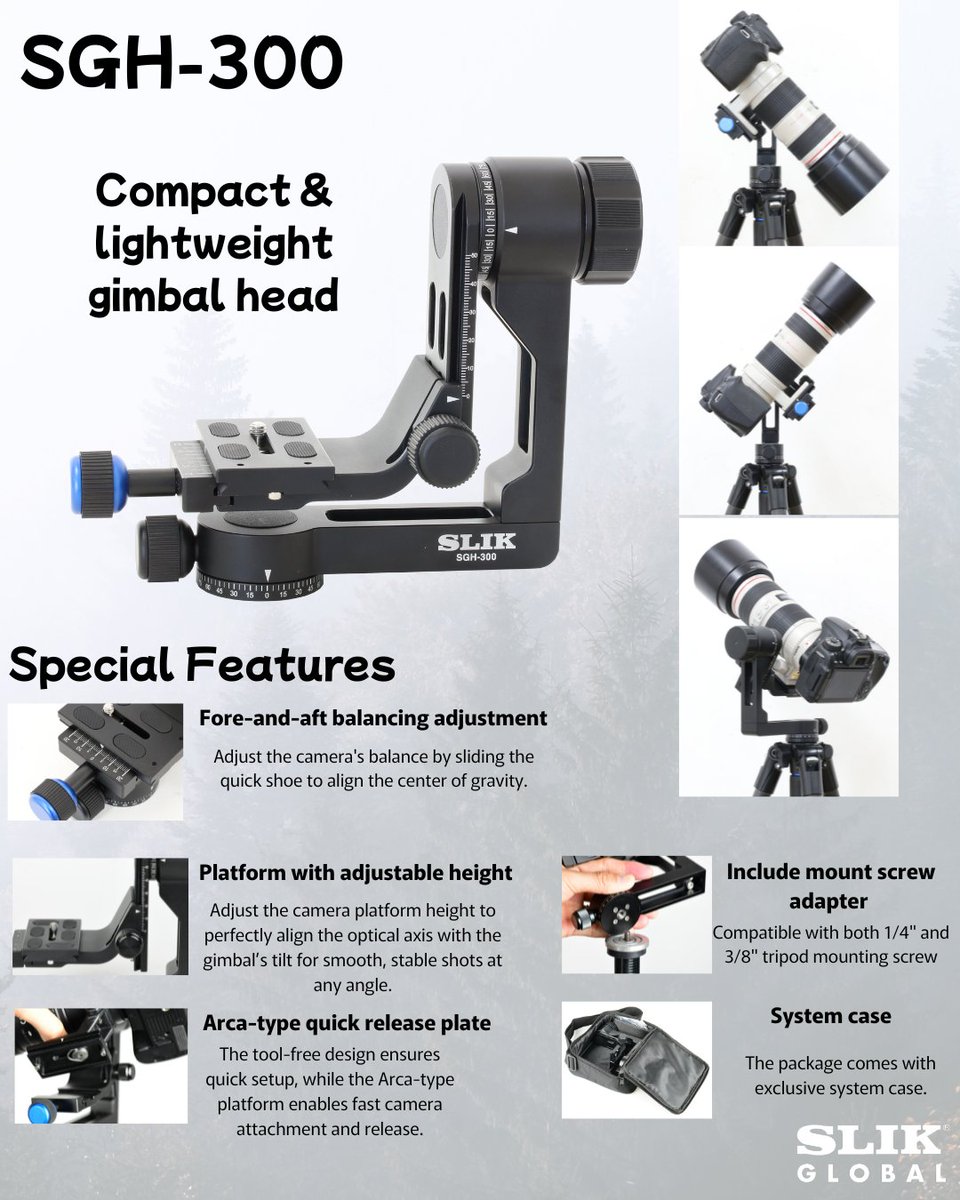 SLIKGlobal's tweet photo. SLIK Gimbal head model SGH-300 is a lightweight that offers smooth pan/tilt movement. It an essential tool for wildlife photographers, bird enthusiasts, and nature photographers.
https://t.co/neXeI9YjUg https://t.co/kDT2imRxZe