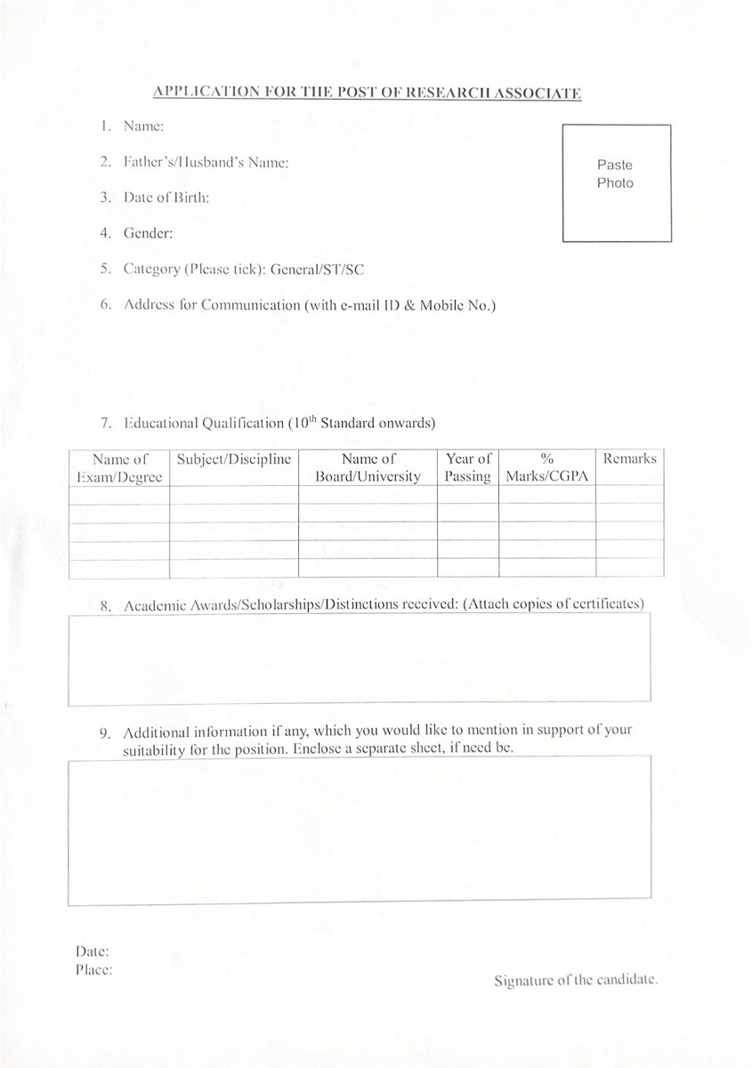 Advertisement for position of Research Associate