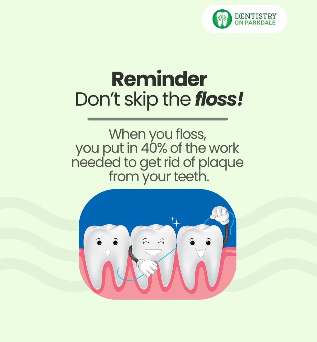 Brushing alone isn't enough if you want a healthy smile. Make flossing a daily habit for a healthy mouth and brighter smile.

dentistryonparkdale.com

#flossdaily #brushandfloss #dentalfloss #hamilton #ON #dentistryonparkdale