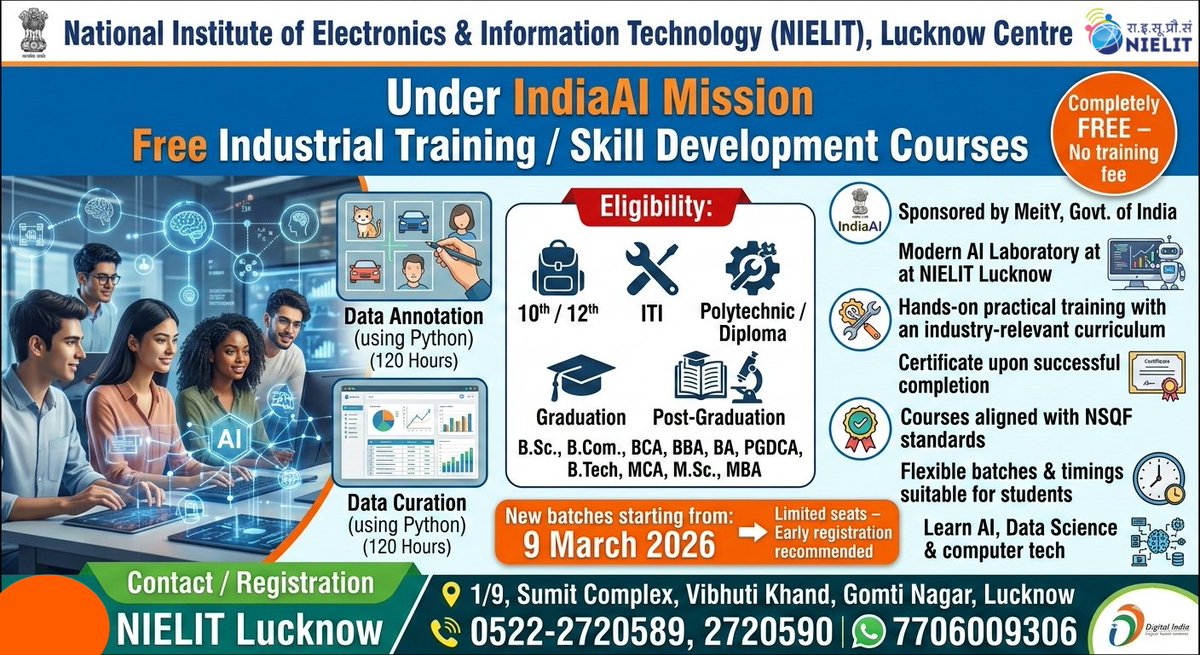 Free Artificial Intelligence (AI) Skill Training for Students – NIELIT Lucknow | Under IndiaAI Mission