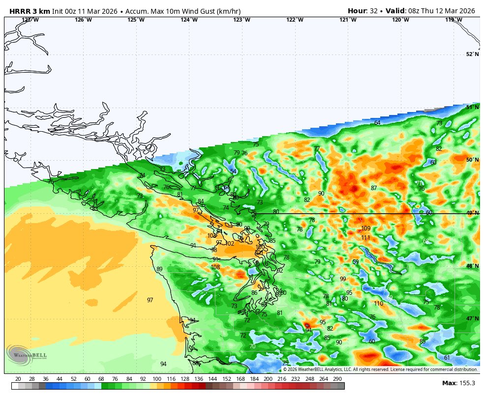 ElijahBman's tweet image. Strong wind storm likely Tomorrow PM.

100km (60mph+) likely over puget sound and Eastern Vancouver Island. 60-90km/hr (35-55mph) other areas.

#bcstorm #wawx #windstorm #storm #bcwind
