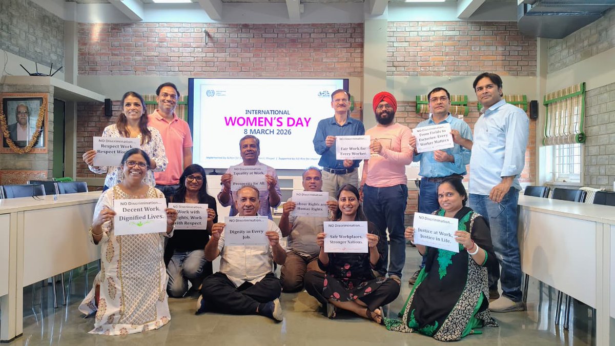 ILONewDelhi's tweet photo. This #IWD2026, we ask: What does non-discrimination at work look like to you? Together with @of_citi48204, Action for Social Advancement (ASA), and Samarthan, we stand for: Rights. Justice. Action. For ALL Women and Girls. #NonDiscrimination #C111 #GenderEquality https://t.co/tme1C8gRkn