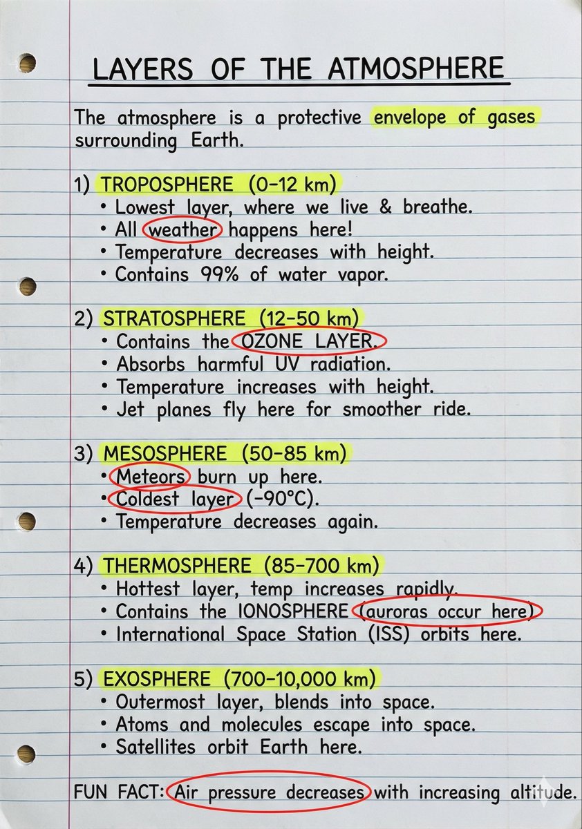 SleepyClasses's tweet photo. Important for Prelims. 🔖

( Layers of Atmosphere)