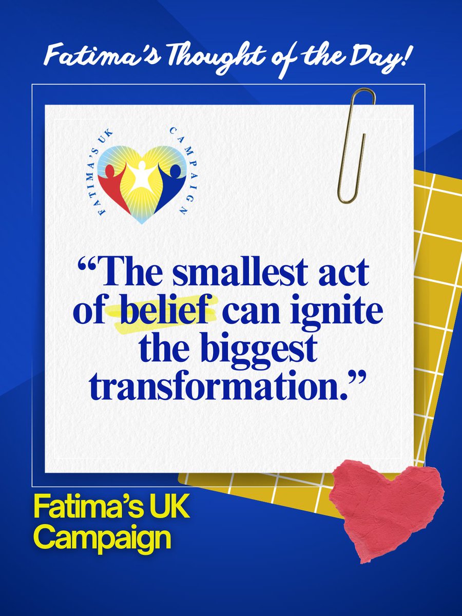 FatimaWh1tbread's tweet image. Fatima’s Thought of the Day: “The smallest act of belief can ignite the biggest transformation.”

Today’s Thought:
Belief is powerful. One moment of encouragement can change the direction of a life.

#FatimasUKCampaign #ChildrenAreOurFuture #FatimaWhitbread #BelieveInPotential