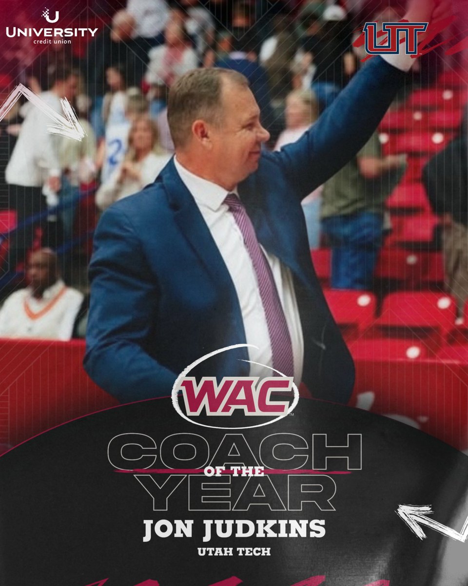 UAConference's tweet photo. 🌟🏀 2025-26 #WAChoops Men’s Basketball Coach of the Year presented by @UCU_LA 🏀🌟

Jon Judkins | @UtahTechMBB https://t.co/74aLa71qfR