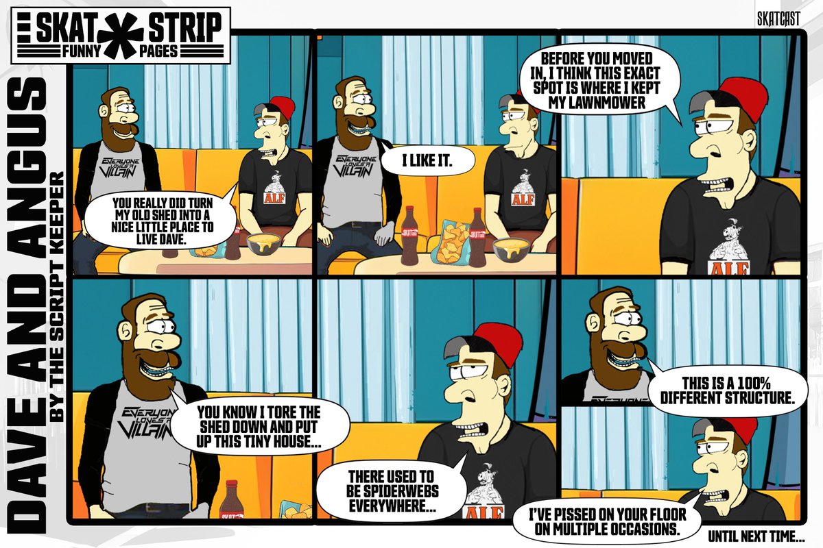 SkatcastPodcast's tweet photo. There a new Dave and Angus Show on the SKATCAST Network out today, but here's a little SKAT-Strip to wet your whistle!  Check out more of these in our Patreon.
https://t.co/j0KTj4SKB8 https://t.co/q0Hptotfvc