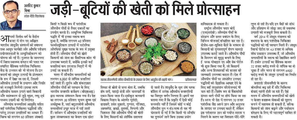 arvindmbj's tweet photo. आज दैनिक जागरण में जड़ी-बूटीयों की खेती के महत्व को रेखांकित करता लेख प्रकाशित हुआ. https://t.co/ODaJI3WXNI