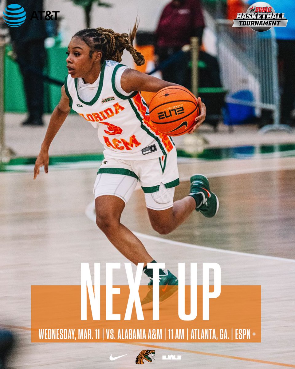 FAMU_WBB's tweet photo. Next up in the SWAC Tournament. 🐍🏀

The Rattlers are back on the court as they take on Alabama A&amp;M in the next round of the tournament. Let’s keep the momentum rolling.

📍 Atlanta, Ga.
🗓 Wednesday, March 11
⏰ 11 AM
📺 ESPN+

#FangsUp https://t.co/objlSS8mFP