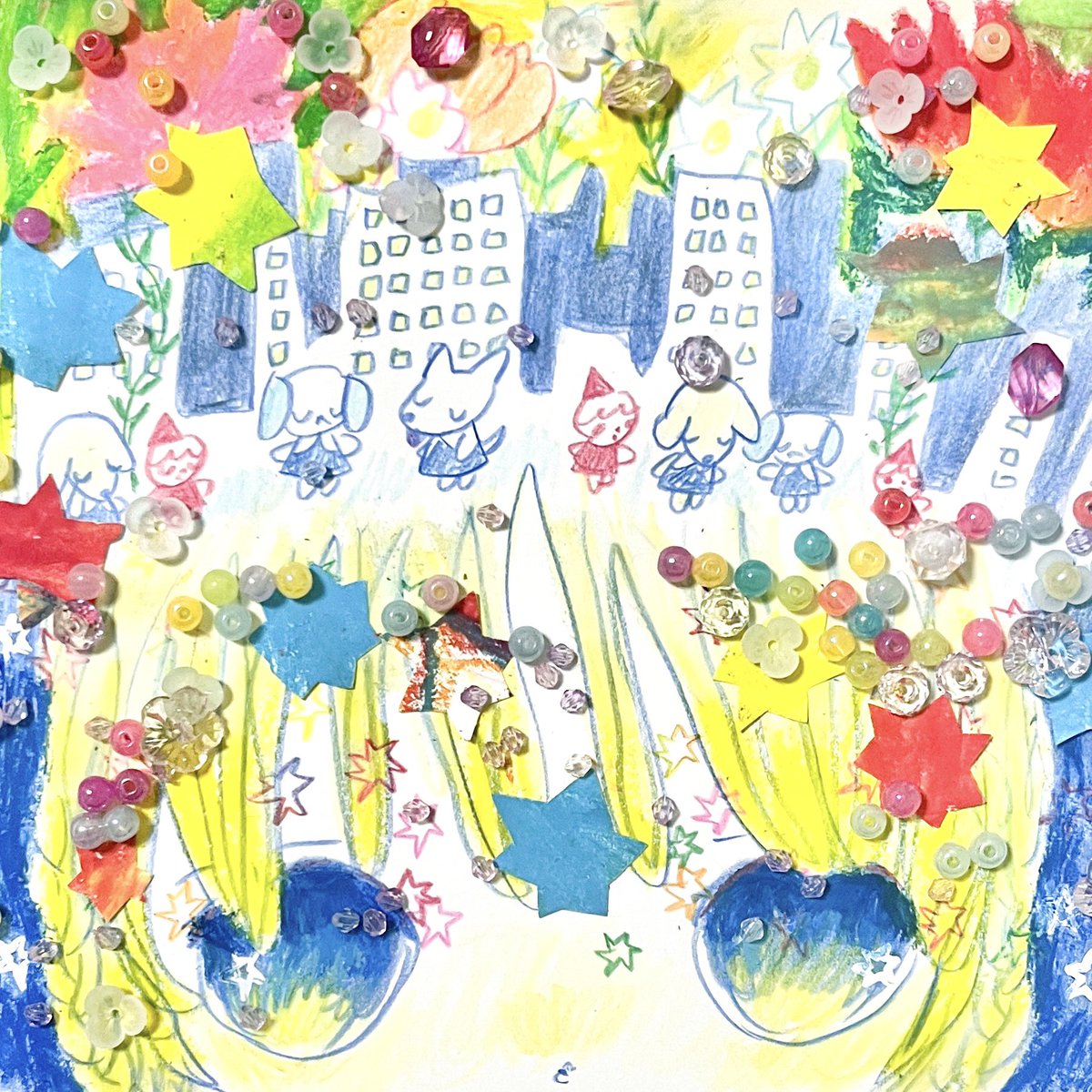 💿おしらせ💿
⁡
rojuuさん <a href="/rojuuaka/">roku</a> のジャケット制作をしました！
⁡ビーズなどでコラージュをしてぱちぱちカラフルに仕上げました🌈

13日リリースです！ぜひチェックしてみてください！