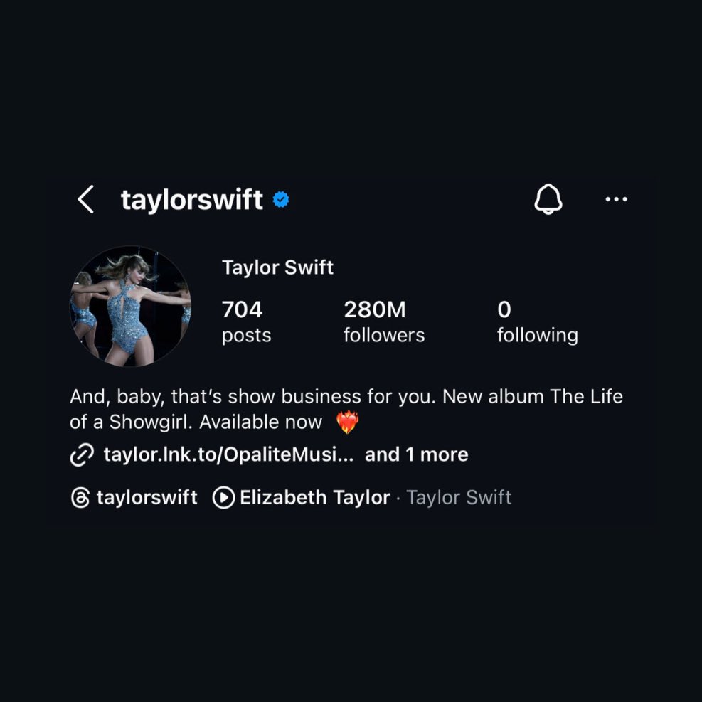 🚨🚨🚨

PROFILE CHANGE IS IMMINENT! Taylor Swift has made “Elizabeth Taylor” the official song on her IG profile, replacing “Opalite”.