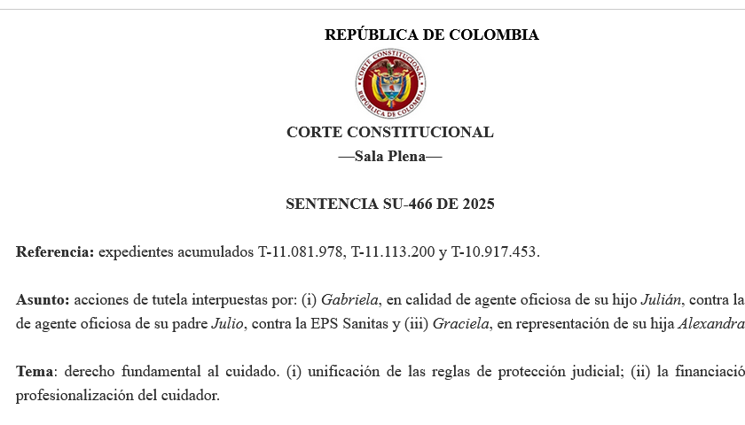 NormatividadCEL's tweet photo. CORTE CONSTITUCIONAL. Reconocimiento del servicio de cuidador para familiares que requieren altos niveles de apoyo. Vulneración de derechos al cuidado, a la salud y a la vida digna, ante la negativa de las EPS de conceder el servicio https://t.co/tgU4d56Ehg https://t.co/9vsImXDH1m