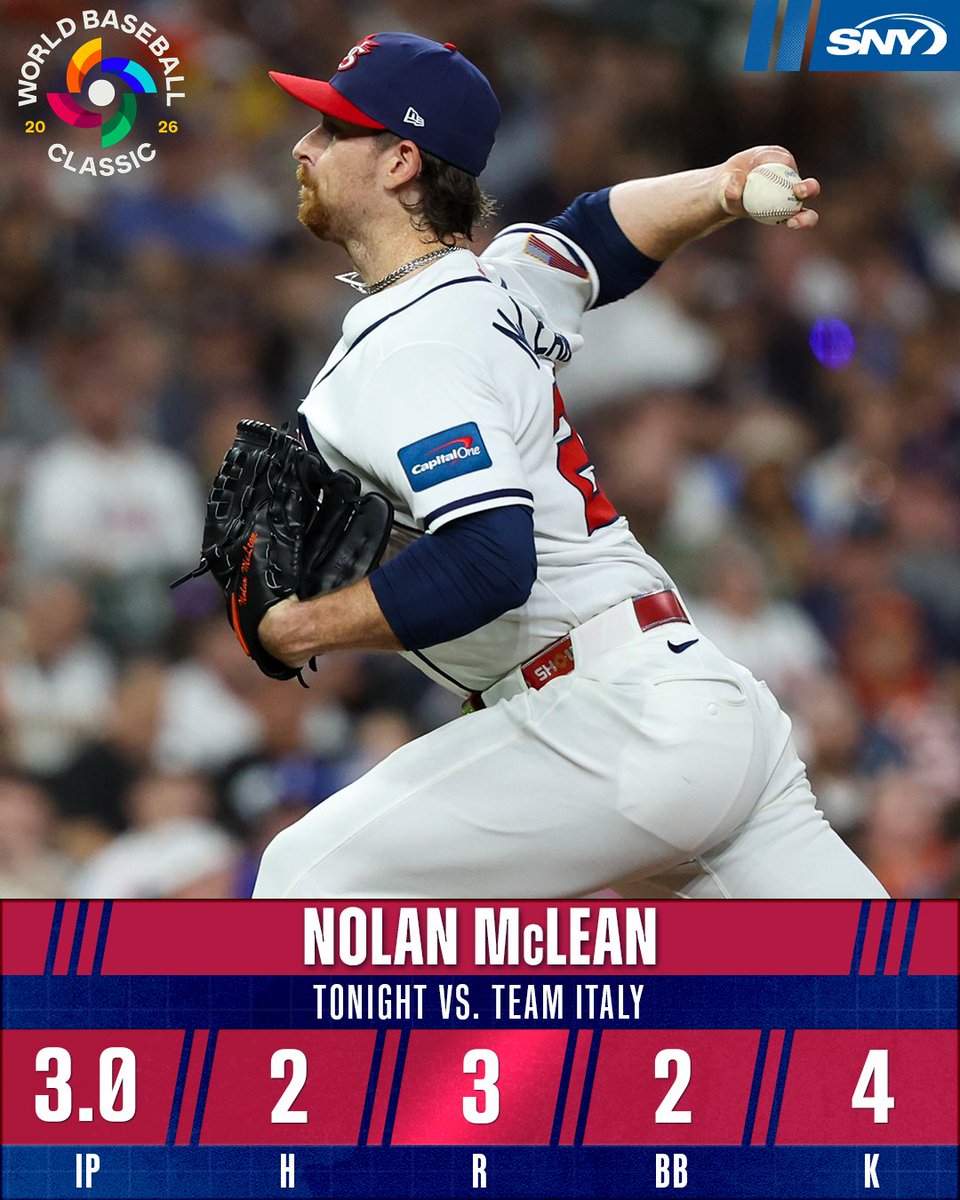 SNY_Mets's tweet image. The final line for Nolan McLean tonight vs. Italy