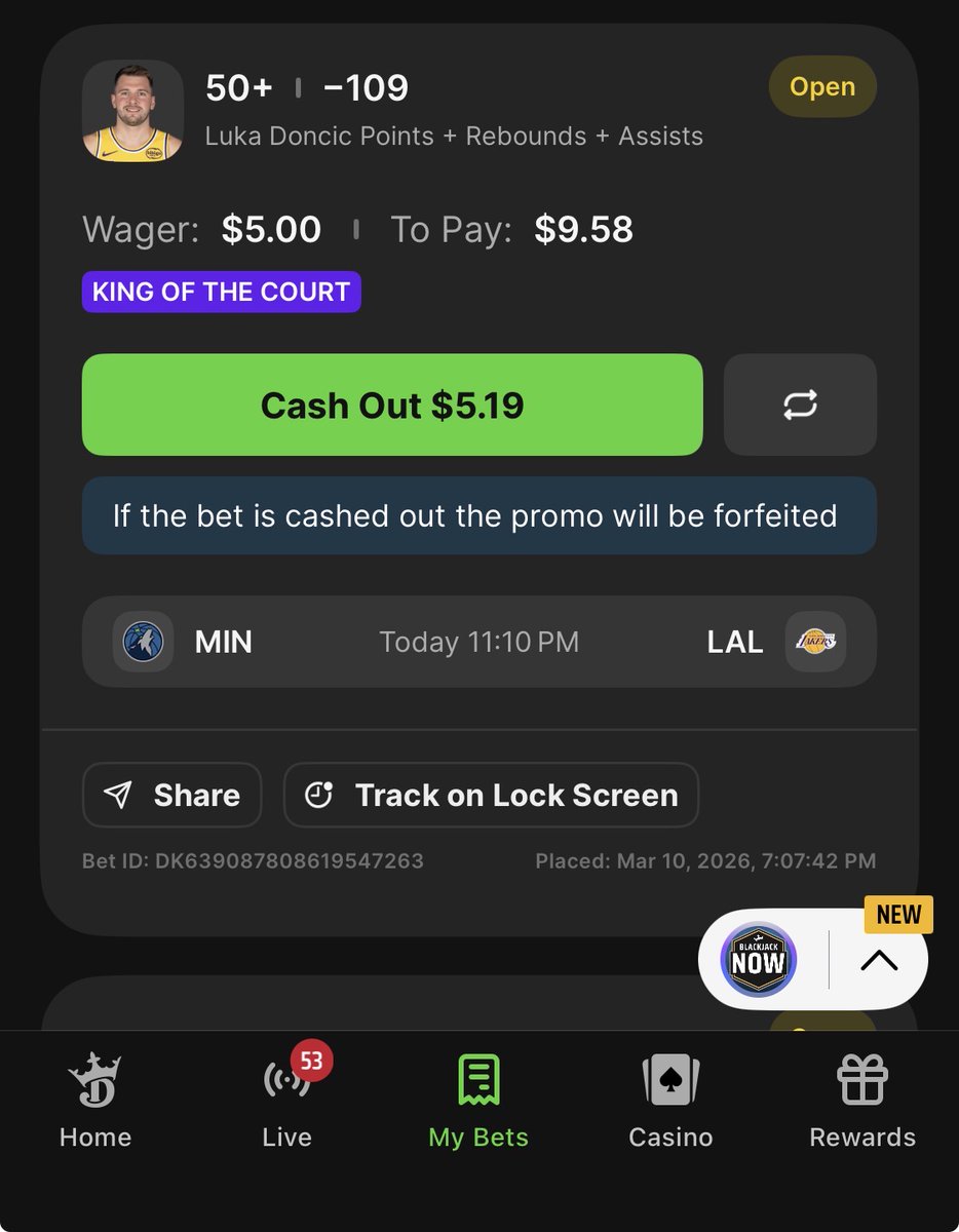 ChWalker_8's tweet photo. @DKSportsbook Well since Bam has it wrapped up, I should go ahead and cash out for a profit. https://t.co/I7We9VQner