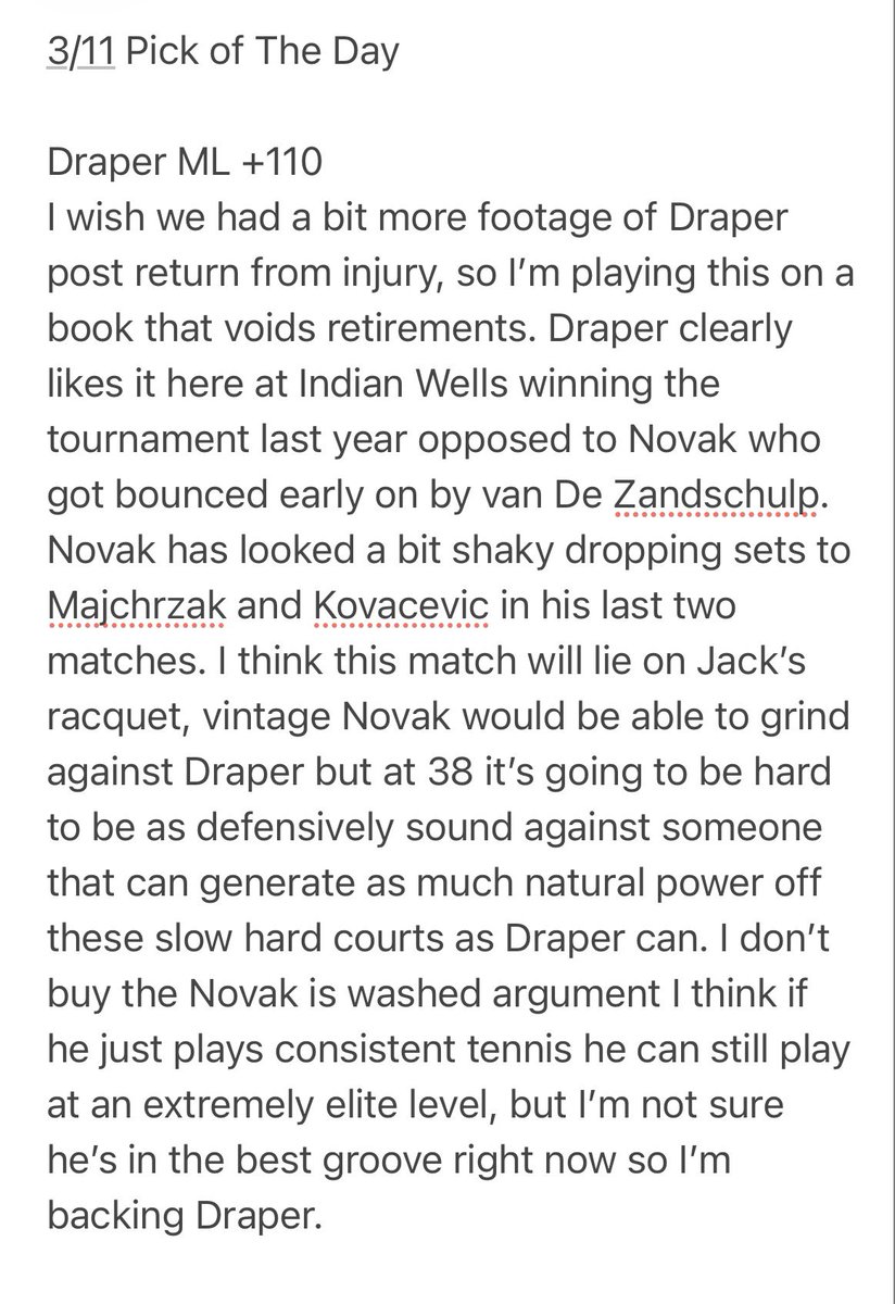 Tennis + Pick of the Day tweet media