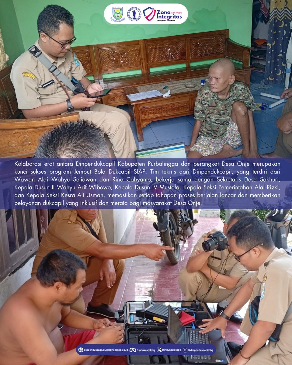 DindukcapilPbg's tweet image. Dinpendukcapil Kabupaten Purbalingga, pada Selasa, 10 Maret 2026, sukses menggelar program Jemput Bola Dukcapil SIAP di Desa Onje, Kecamatan Mrebet. 🎉

dinpendukcapil.purbalinggakab.go.id/article/inovas…

#Dukcapil #DukcapilJateng #DukcapilPurbalingga #PemkabPurbalingga #Purbalingga #DukcapilSIAP