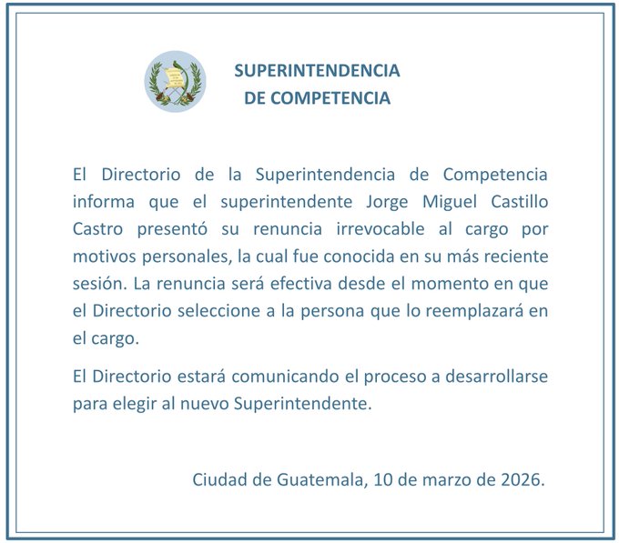 CanalAntigua's tweet photo. 🚨Directorio de la Superintendencia de Competencia informa sobre la renuncia del superintendente Jorge Castillo.
#Renuncia #Superintendente #Superintendencia #Competencia https://t.co/fKsQ8P0RAs