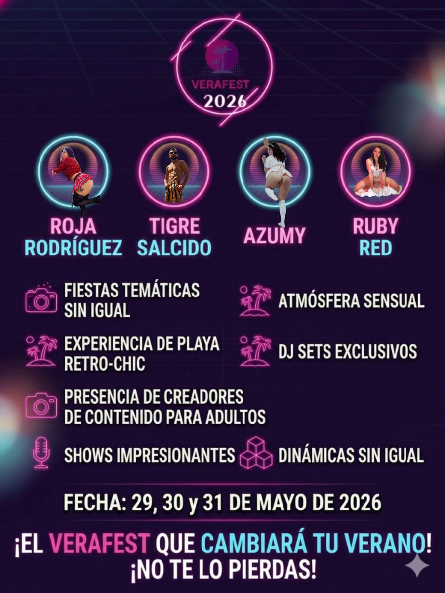 Verafest4's tweet photo. Este  29, 30 y 31 de mayo  tendremos un gran @VERAFEST01 
*3 DIAS Y 2 NOCHES
*FIESTAS TEMATICAS
*POOL PARTYS
*EXHIBITBUS 
*BANANA JAROCHA
*INFLUENCERS INVITADOS
@JCTigreSalcido 
@Rubi_hotredlady 
@Azumii_24 
@Rojarodriguez27 
*Aparta tu lugar !!!
@Netzayoficial1 
@THEBLUESLIFE https://t.co/vXB7C1ZuIh