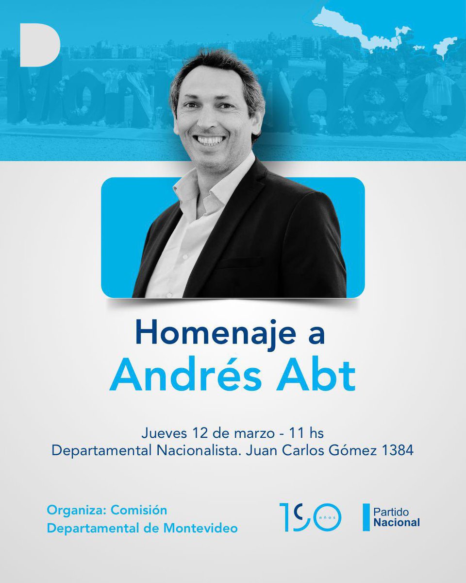 El próximo jueves 12 de marzo, junto a la <a href="/DepMontevideoPN/">Departamental Montevideo PN</a> recordamos a nuestro compañero y amigo Andrés Abt, a cinco años de su fallecimiento.